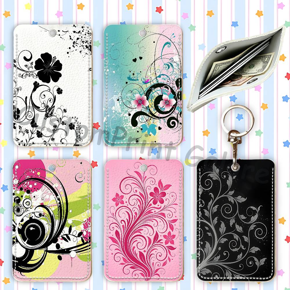 Leatherwork Keychain - Vectorflourish Floral Metro Frutiger Floral PU-Lederhalter