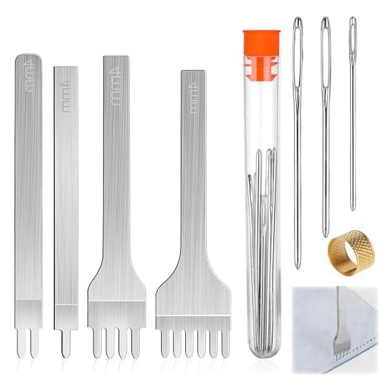 Leatherwork Beginner Tools - ABHI-14-teiliges Lederbearbeitungswerkzeug-Set mit 4-mm-1/2/4/6-Zacken-Lederstanzer und großer
