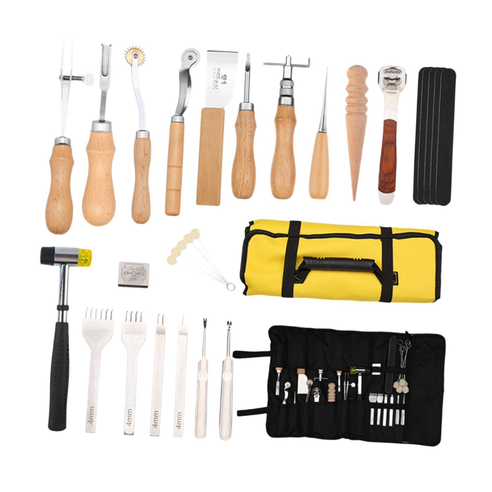 Leatherwork Beginner Tools - 29-teiliges PU-Leder-Arbeitsset, Zubehör für PU-Lederhandwerk, Werkzeuge
