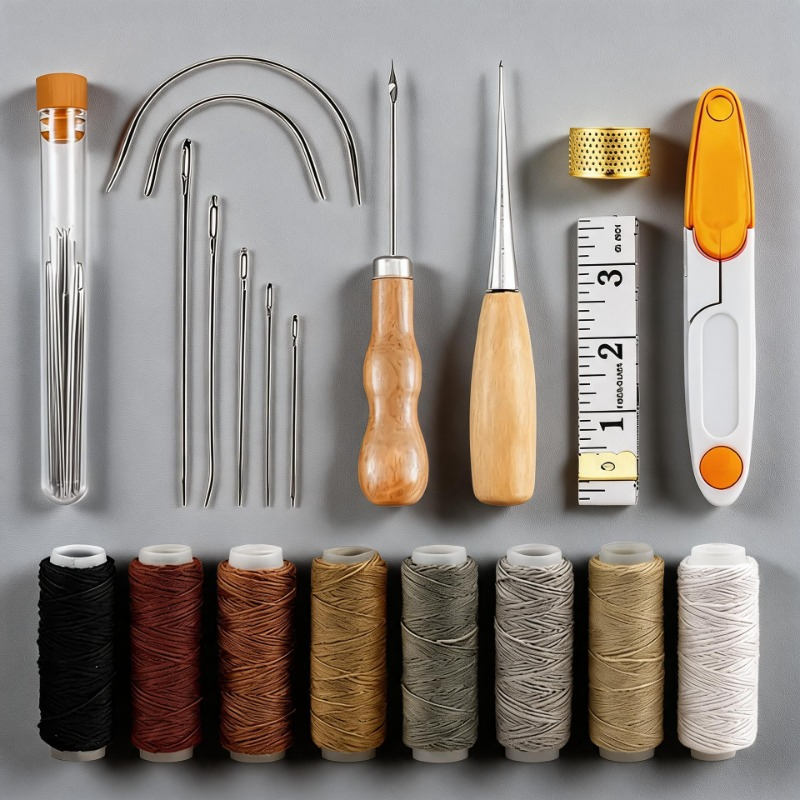 Leatherwork Beginner Tools - Lederbearbeitungs-Werkzeugset mit Näh- und Reparaturzubehör, gewachstem