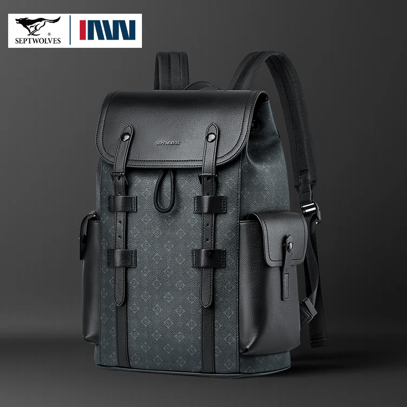 Leather Work Rucksack - Septwolves Hochwertiger Business-Rucksack aus bedrucktem Leder