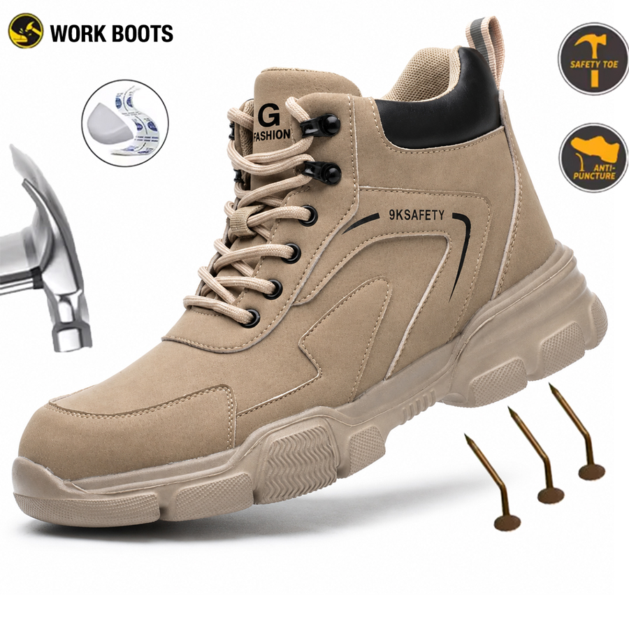 Leather Work Factory - Herren-Sicherheitsschuhe, Anti-Impact-Anti-Piercing-Arbeitsstiefel, unzerstörbare, modische und bequeme