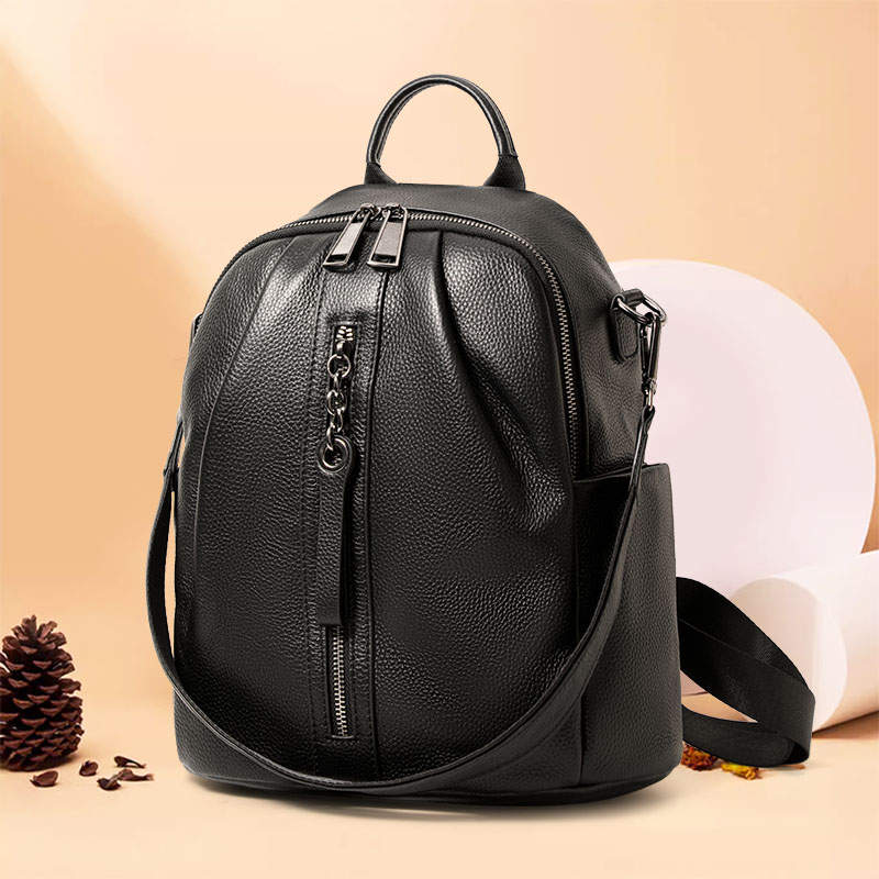 Leather Work Rucksack - Echter Rindsleder-Rucksack mit Diebstahlschutz, abnehmbarer Schultergurt,
